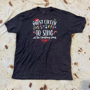 Dark Heather t-shirt “Most Likely to sing all the christmas songs” size XL
